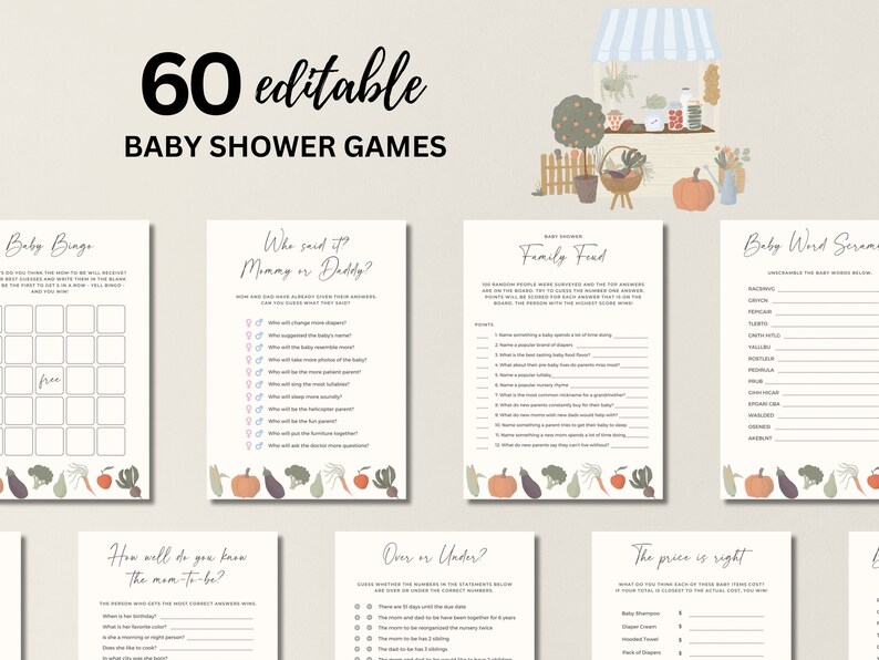EDITABLE Locally Grown Baby Shower Games and Signs Bundle Etsy