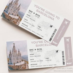 Carta d'imbarco per Barcellona Biglietto per viaggio a Barcellona Biglietto regalo per viaggio a sorpresa a Barcellona Viaggio a Barcellona Vacanza a Barcellona Canva, 078
