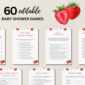 Strawberry Baby Shower Games Bundle Berry Sweet Baby Shower Games Bundle Editable Baby Shower Game Pack Canva Strawberry Baby Shower, 015