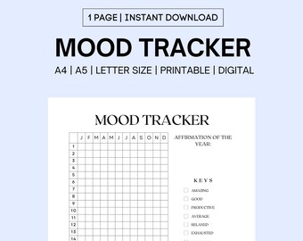 Mood Tracker Bundle Pack Printable, Mood Chart Journal, Bullet Planner Printable, Journal Pages, Inserts, Printable Tracker, Mood Log