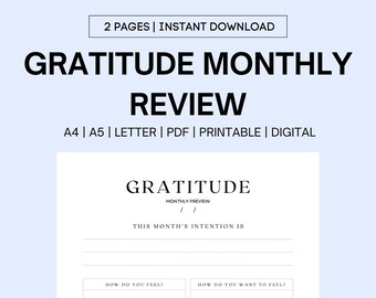 Daily Reflections, Weekly Reflection Journal, Monthly Gratitude Review Worksheet, Gratitude journal, Weekly Review, A5 Planner Inserts, PDF