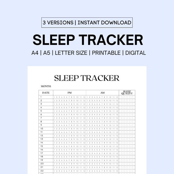 Sleep Tracker Printable, Sleep Log, Sleep Quality Journal, Sleep Hours Tracker, Sleep Analysis Chart, Health Planner | Insomnia Monitor | A4