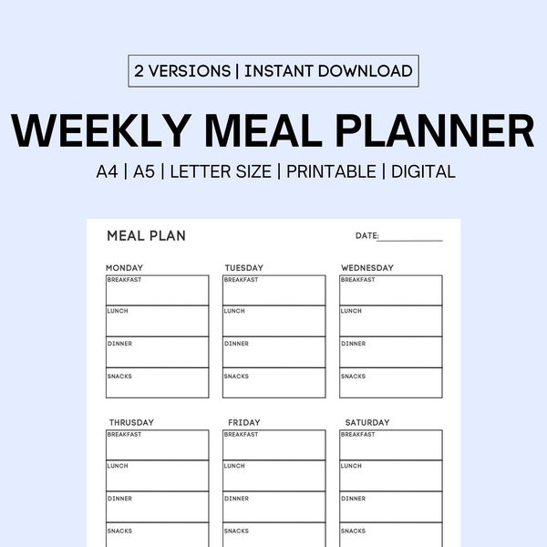 Weekly Meal Planner & Grocery List Google Sheets Digital Template, Food Prep, Weekly Meal Prep, Dinner Planner, A4, A5, Letter, Weekly Menu