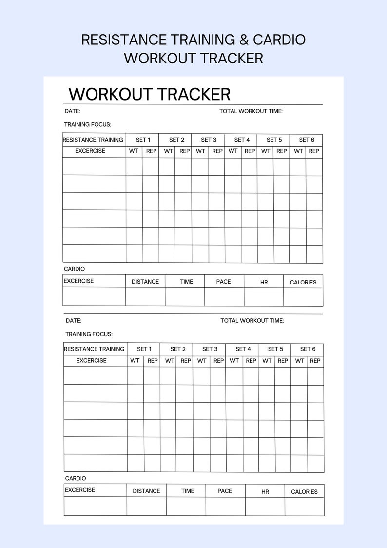 Fitness Workout Tracker Printable, Daily Exercise Log, Fitness Journal