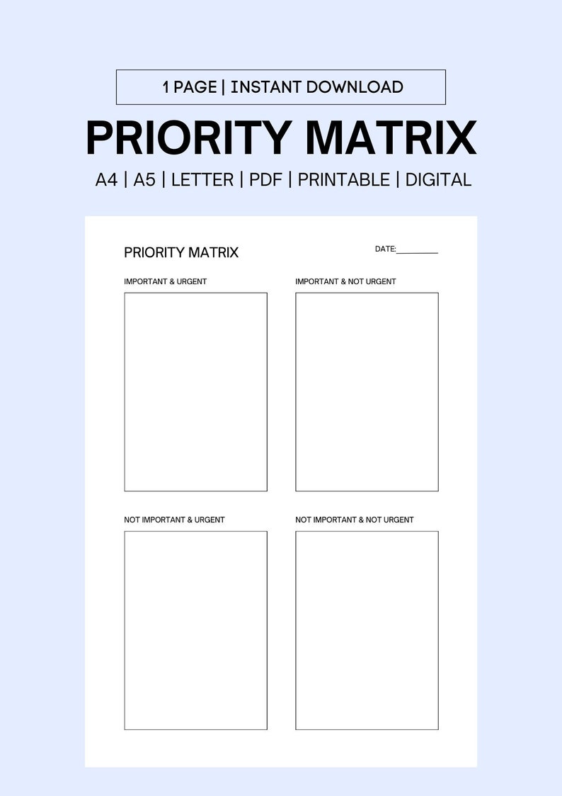 Priority Matrix Printable, Decision Matrix, Eisenhower Matrix, My ...