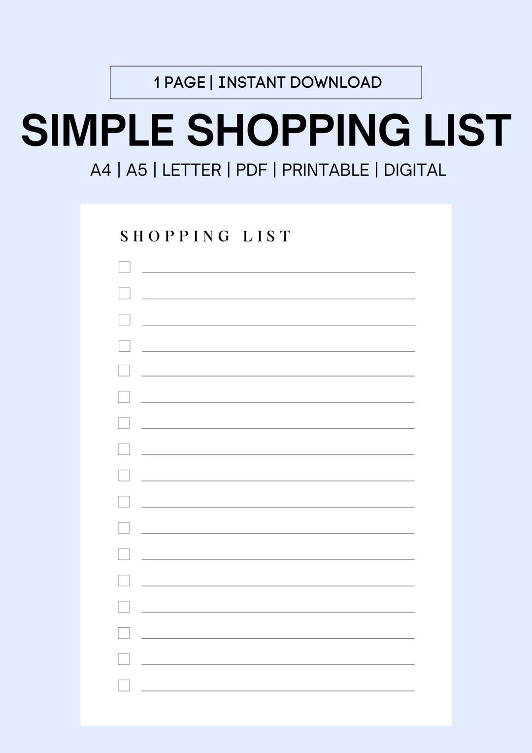 Printable Simple Grocery Checklist,online Shopping List,master Shopping List,digital Grocery ...