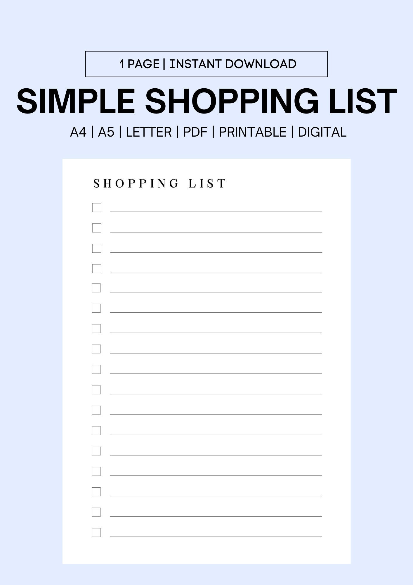 Printable Simple Grocery Checklist,online Shopping List,master Shopping ...
