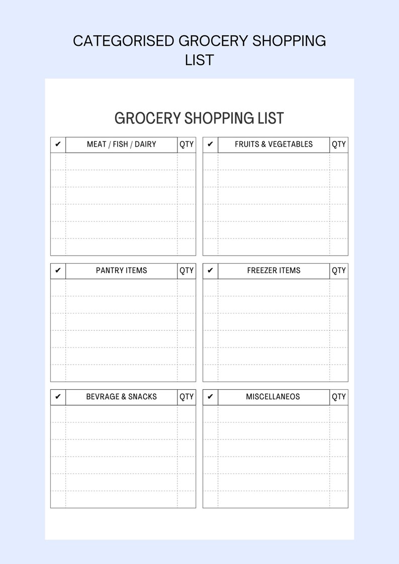 Printable Grocery Checklist, Online Shopping List, Grocery Shopping