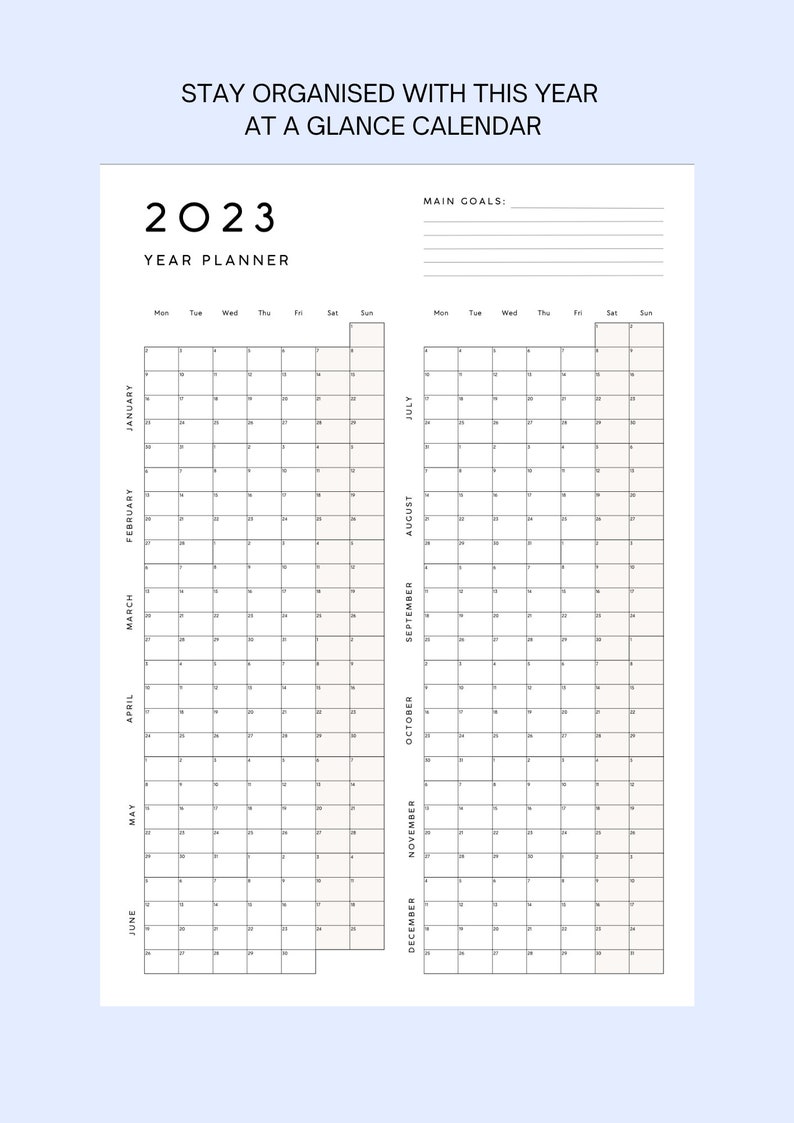 2023 Yearly Calendar Printable – Minimalist Year at a Glance Calendar ...