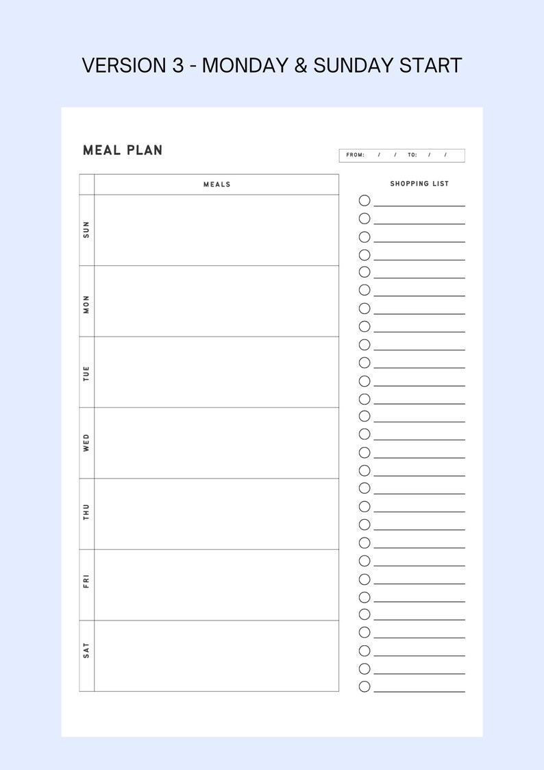 Weekly Meal Planner With Grocery List Printable Template, 7 Day Menu ...