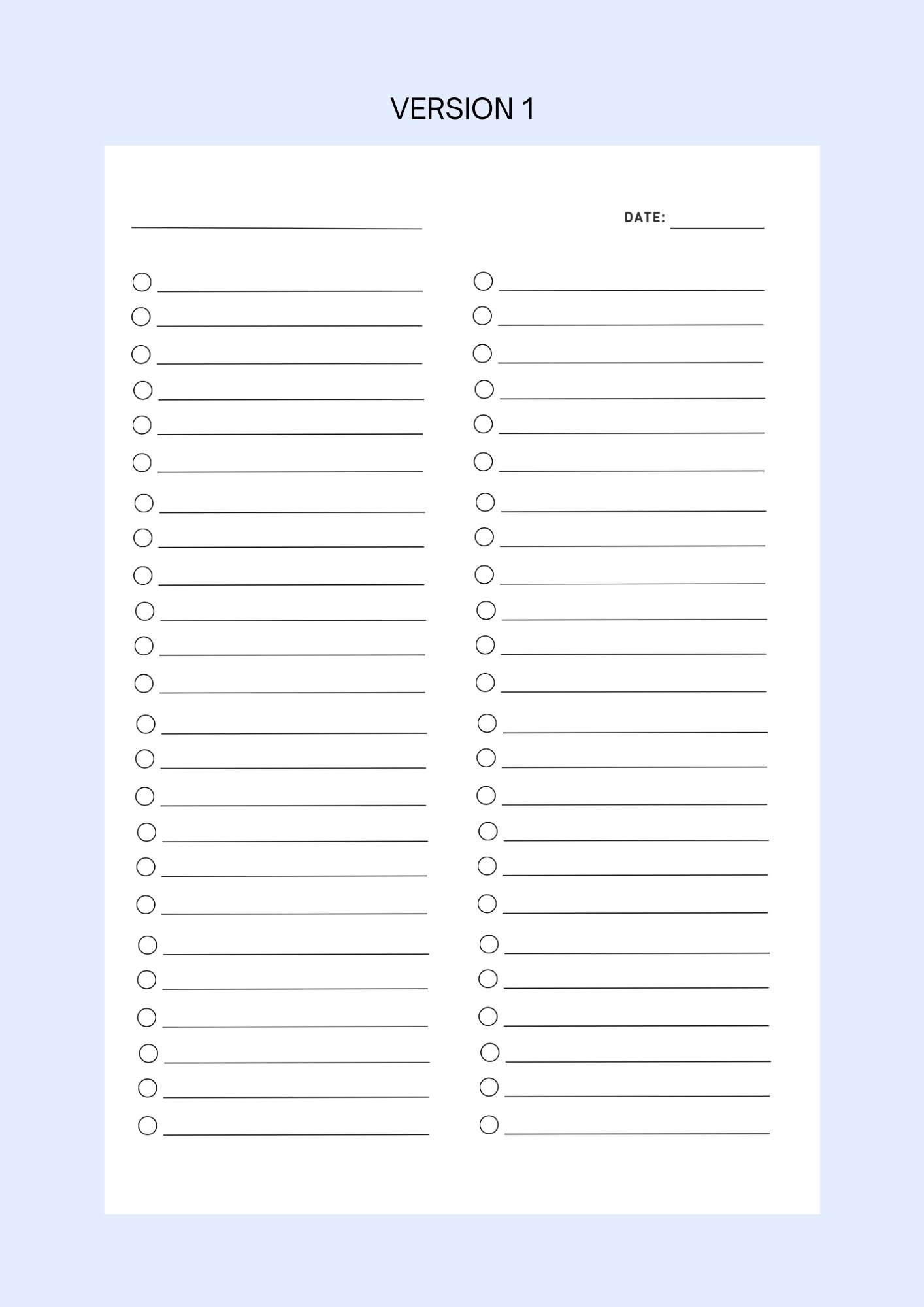 Blank Checklist Template Printable Fillable Simple Checklist
