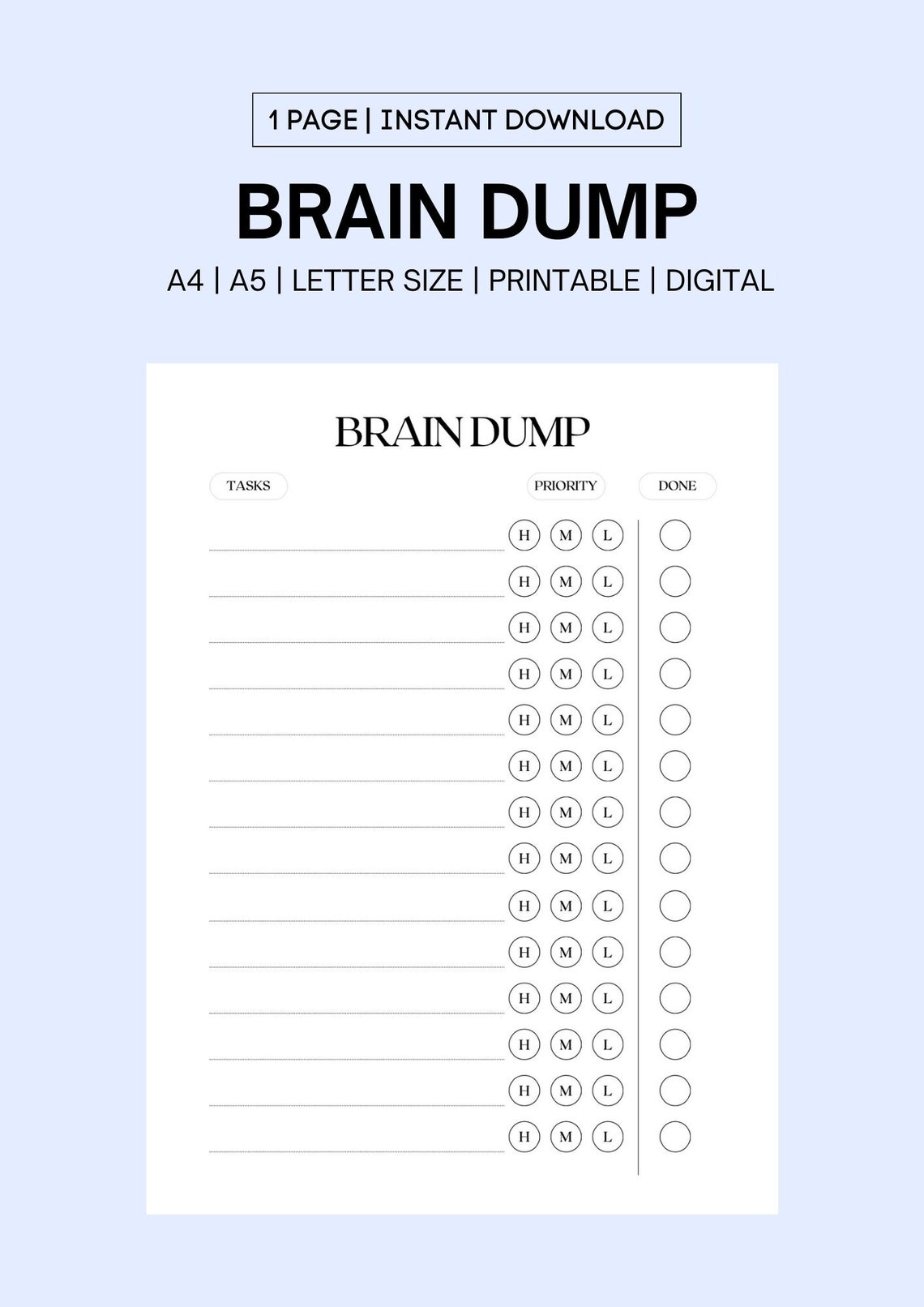 Brain Dump Journal Printable | ADHD Planner Pages | Productivity ...