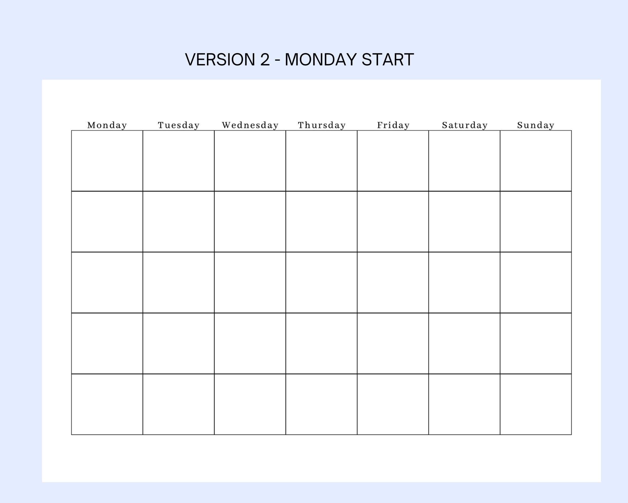 Blank Monthly Calendar Printable Landscape Minimalist Calendar