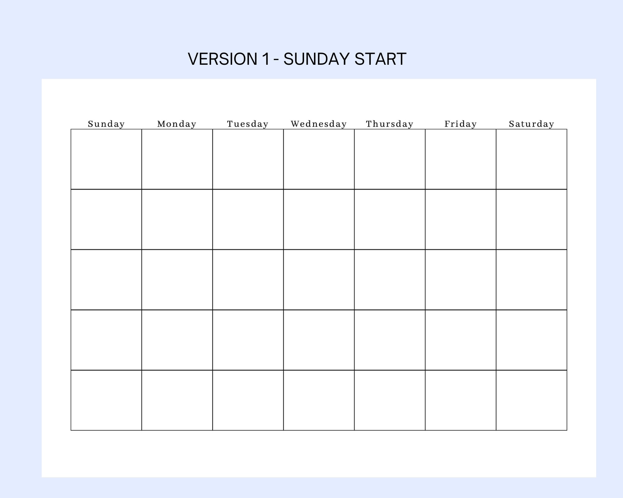 Blank Monthly Calendar Printable Landscape, Minimalist Calendar ...