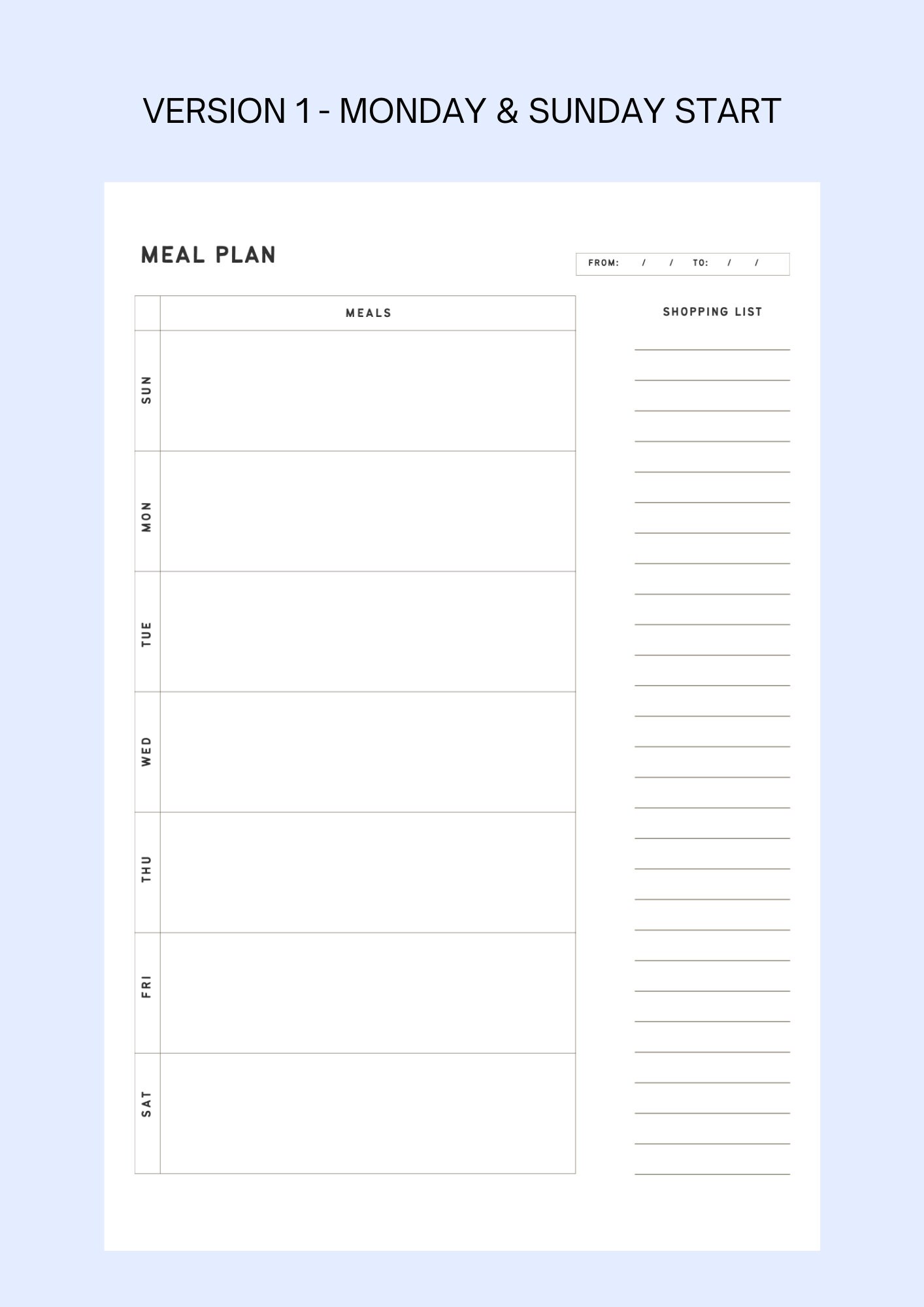 Weekly Meal Planner With Grocery List Printable Template, 7 Day Menu ...