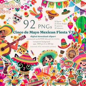 Cinco de Mayo Mexican Fiesta V2 92 PNG Mega Clipart Bundle BU-23AP086 | Tag der Toten,Regenbogen Pinata,Sombrero,Miauschädel,Maracas,Piñata