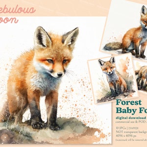 Forest baby Fox 10 JPG Lot de papier imprimable 23AP028 | autocollant de renard, autocollant de pépinière, invatation de douche de bébé de forêt, livre d'enfant de renard, aventure