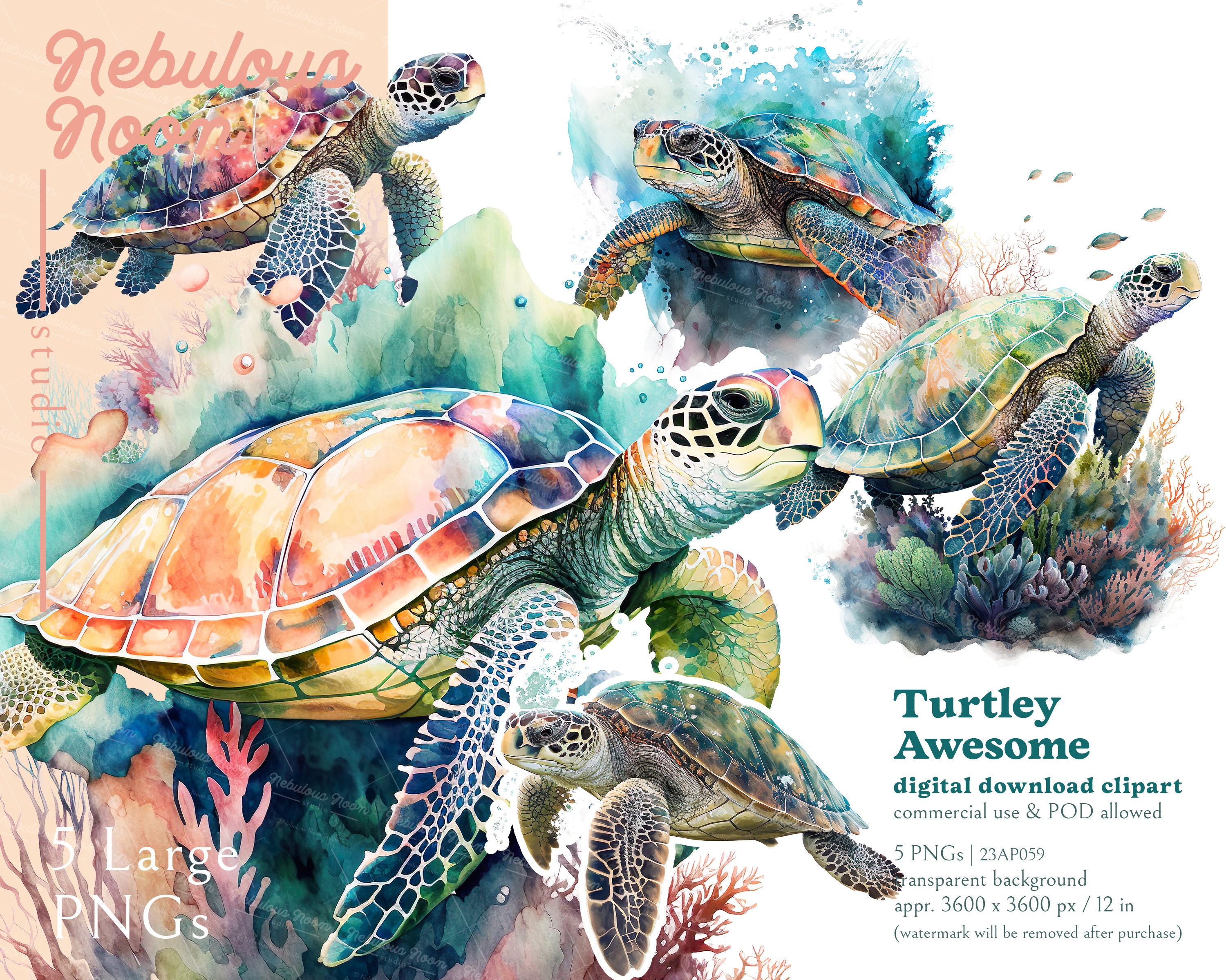 Turtley Awesome 5 PNG Tortoises Clipart Bundle 23AP059 World Turtle Day ...