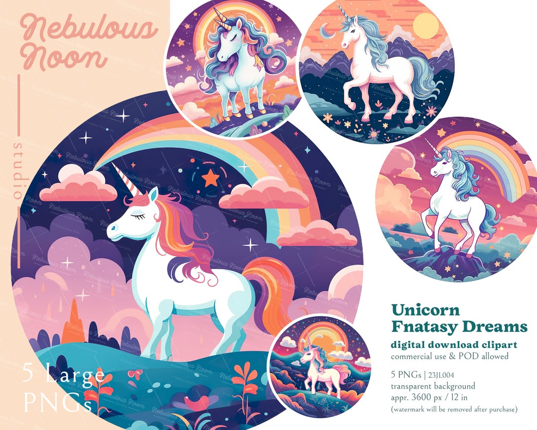 Unicorn Fantasy Dreams 5 PNG Digital Stick Clipart Bundle 23AP078 ...