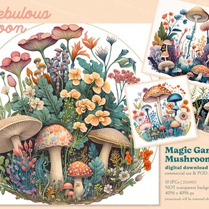 Zauberhafter Garten Pilz 10 JPGs Pflanzen Clipart Bundle AP23013 | Pilz Ohrringe,Pilz Shirt,Pilz Becher,Kinderzimmer Aufkleber,Pilz Halskette
