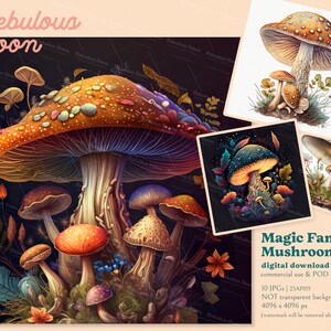 Magic Fantasy Pilz 10 JPG Pflanzen Clipart Bundle AP23015 | Pilz Ohrringe,Pilz Shirt,Pilz Becher,Kinderzimmer Aufkleber,Pilz Halskette