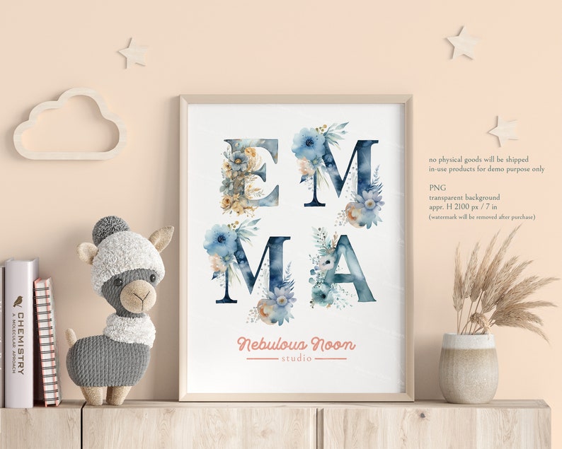 Dusty Blue Floral Alphabet 26 PNG Letter Clipart Bundle 23AP076 ...