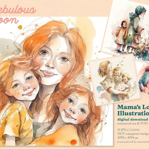 Mama's Love illustration 10 JPGs Abstract Mothers Day Clipart Bundle AP23014 | autocollant de crèche, vie de maman, carte drôle de fête des mères