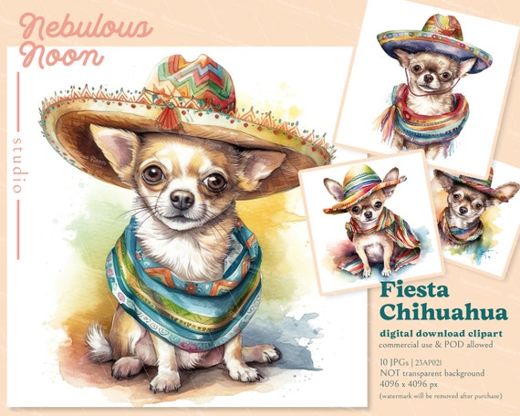 Fiesta Chihuahua 10 JPG Digital Paper Clipart Bundle 23AP021 | serape dog,Mexican watercolor,rainbow puppy,cinco de mayo,day of the dead,pup