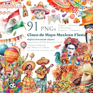 Cinco de Mayo Mexican Fiesta 91 PNG Mega Clipart Bundle BU-23AP085 | day of the dead,rainbow pinata,Sombrero,meow skull,Maracas,Piñata