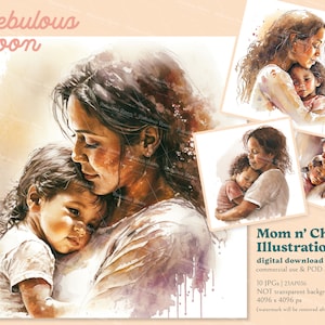 Ilustração mãe e filho V2 10 JPG Pacote de clipart do dia das mães 23AP036 | maternidade, vida de mãe, cartão engraçado do dia das mães, presente de família, presente de recém-nascido