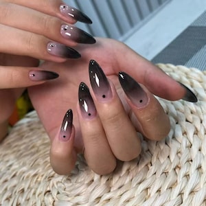 Handmade black gradient hot girl party queen press on nails luxury nails gradient nails acrylic nails party nails almond nails