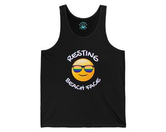 Resting Beach Face, Funny Tank Top, Retro, Bella Canvas, Smiley, Unisex Jersey Tank