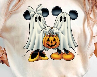Retro Mickey Minnie Halloween Couple png , Mickey Ghost png , Minnie Ghost png, Spooky Season png, Disney Halloween
