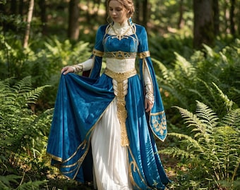 Zelda-prinses-cosplaykostuum, op Breath of the Wild geïnspireerde jurk, outfit fantasiespel