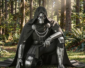 Doctor Doom Cosplay-kostym, skurkrustning, manteldräkt, anpassad storlek