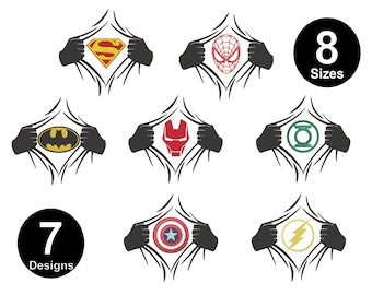 Superhero Logo Embroidery Designs, 7 Styles (Digital Download)