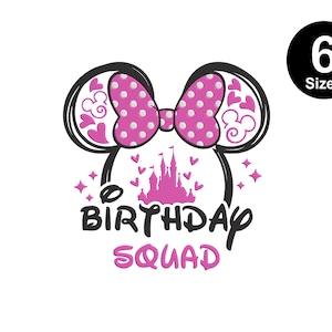 Birthday Squad Stickerei, digitale Datei, Minnie Stickerei, Instant Download, 6 Größen