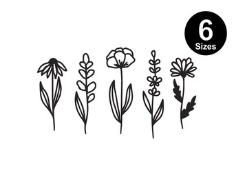 Machineborduurontwerp met wilde bloemenstengel: botanisch bloemmotief (directe download)