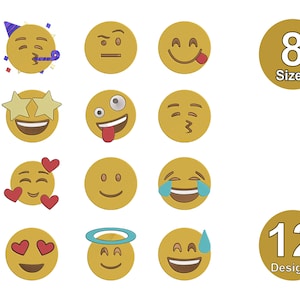 Emoji Embroidery Design Set - Emoticons Embroidery Designs - Smiley Embroidery File Emoji Smileys Emoji Faces - Instant Download, 8 Sizes