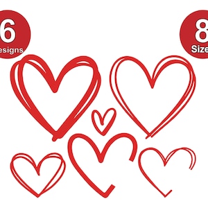 Herz Stickdatei, Herz Umriss Stickdatei, Handgezeichnetes Herz Stickmuster, Sofortiger Download, 8 Größen in 8 Größen