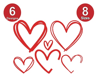Heart Outline Embroidery Bundle: Hand Drawn Design, 8 Sizes (Instant Download)