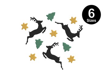 Christmas Reindeer Embroidery Design: Santa Hat, Lights (6 Sizes) (Digital Download)