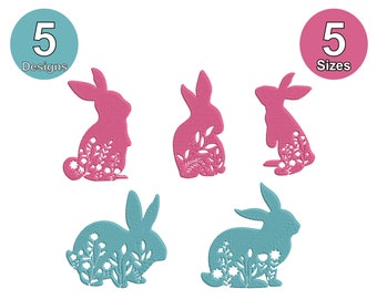 Motifs floraux de broderie de lapin : lot de lapins de Pâques (téléchargement instantané)