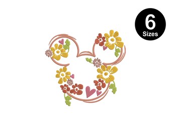 花柄ミッキー刺繍デザイン、春のリース（デジタルダウンロード