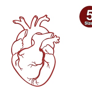 Human Heart Line Art Embroidery Design | Machine Embroidery Pattern 5 Sizes Digital Download