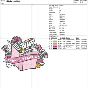 Shhh I'm Reading Embroidery Design: 6 Sizes Included (Instant Download) image 2