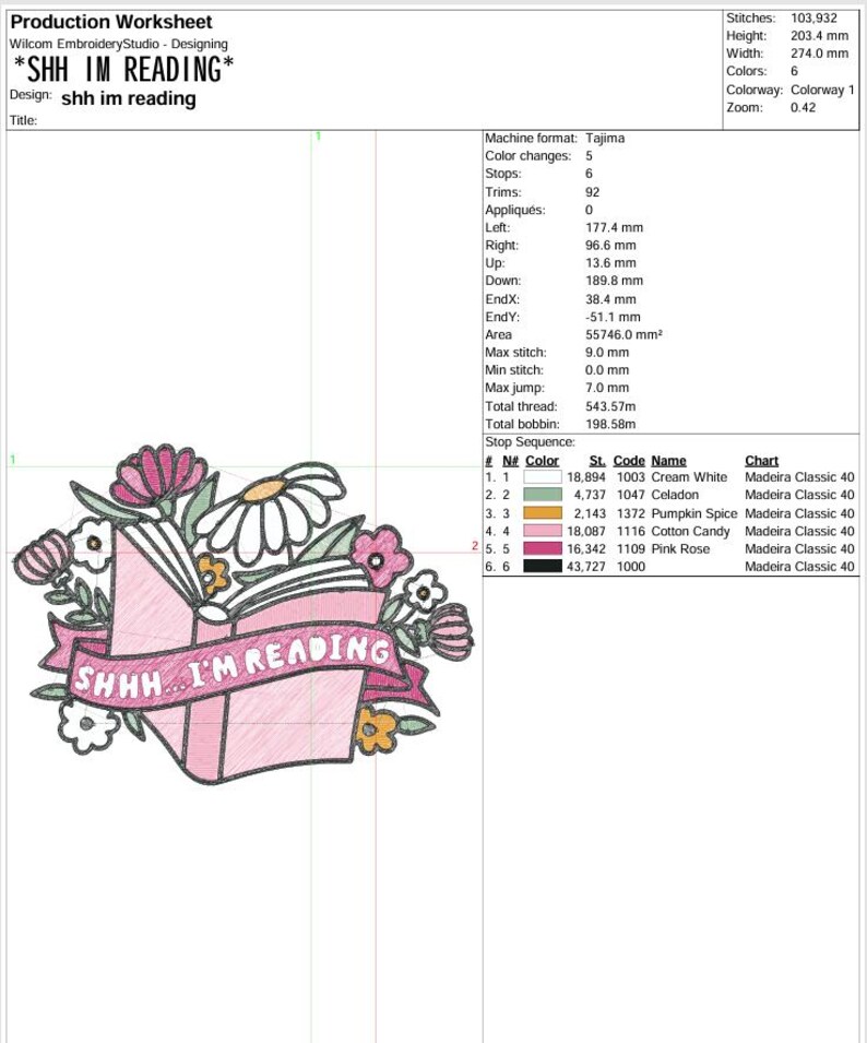 Shhh I'm Reading Embroidery Design: 6 Sizes Included (Instant Download) image 2