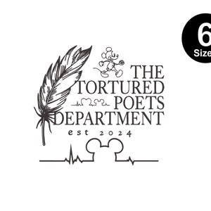 Mickey Mouse The Tortured Poets Department Embroidery Design, Instant Download, 6 Sizes