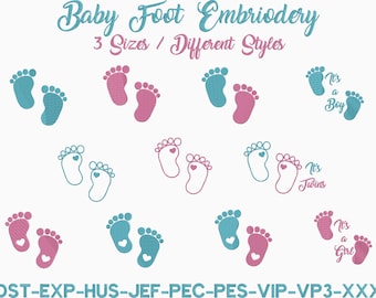 Baby Feet Applique Embroidery Design: Footprint Machine Embroidery (Digital Download)