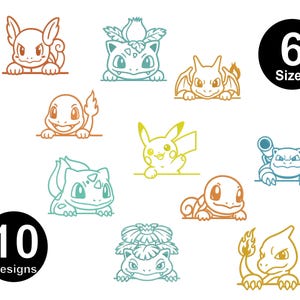Diseño de bordado de Pikachu Friends, manga de Pokémon, 10 diseños individuales (descarga digital), 6 tamaños